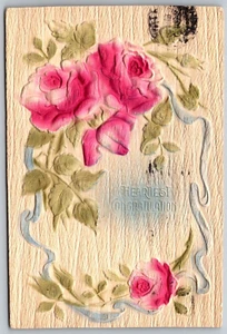 Postcard Heartiest Congratulation Airbrushed Embossed Roses 1909 - Picture 1 of 2