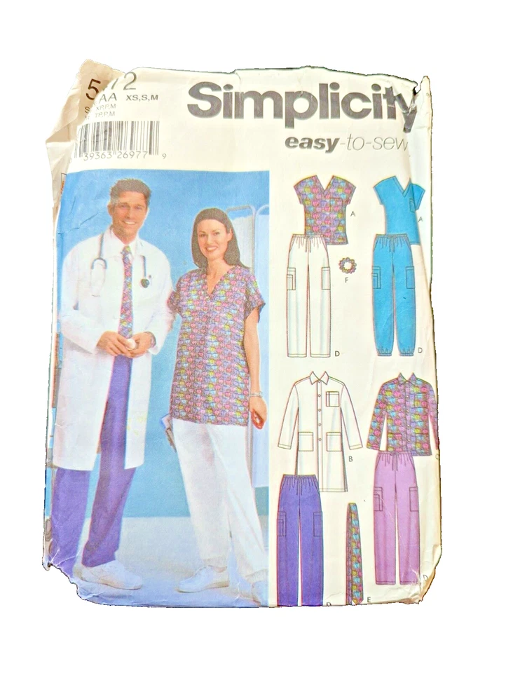 Simplicity sewing pattern 5472 medical scrubs uniform men women cut sz XS-M - Image 1 of 3