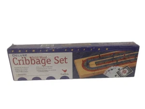 Vintage 1997 Deluxe Cribbage Set Solid Wood Board Cardinal Premier Edition New - Picture 1 of 13