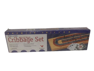 Vintage 1997 Deluxe Cribbage Set Solid Wood Board Cardinal Premier Edition New - Image 1 of 4