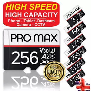 MicroSD Memory Card Class 10 U3 High Speed - 32GB 64GB 128GB 256GB 512gb 1TB 2TB - Picture 1 of 17