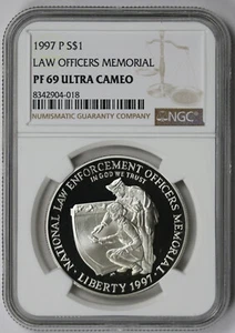 1997-P Law Officers Memorial Modern Silver Commemorative $1 PF 69 Ultra Cam NGC - Picture 1 of 4
