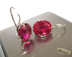 EARRINGS SILVER 875 Ruby corundum stones Soviet Union USSR Vintage Original - Picture 1 of 23