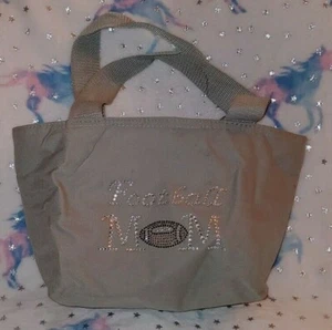 Football Mom Gray Glitter Carry Canvas Shoulder Bag Purse Tote For Girls - Picture 1 of 4