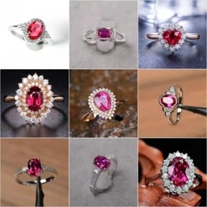 Jewelry Elegant Ruby Red Zircon Rings Women Wedding Ring Size 5-12 - Picture 1 of 22
