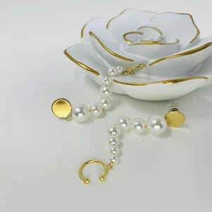 Preciosos Pendientes Perla de Diosa Perla Perfecta Estilo Cadena Joyería Fina Poste Trasero - Imagen 1 de 2