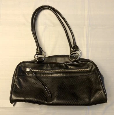 Giani Bernini Classic Black Perforated Leather Handbag Purse Satchel - Image 1 of 4