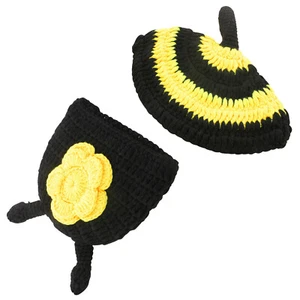 Negro + Amarillo Bebés Recién Nacido Bebé Unisex Crochet Tejido Fotografía Utilería ABEJA C - Imagen 1 de 10
