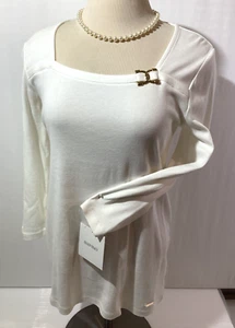 Top de mujer Ellen Tracy talla M color blanco dorado acento mangas largas - Imagen 1 de 13