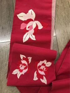 Vintage Japanese Obi Fabric– Red Kimono Sash – Wall Décor or Fabric Craft - Picture 1 of 9