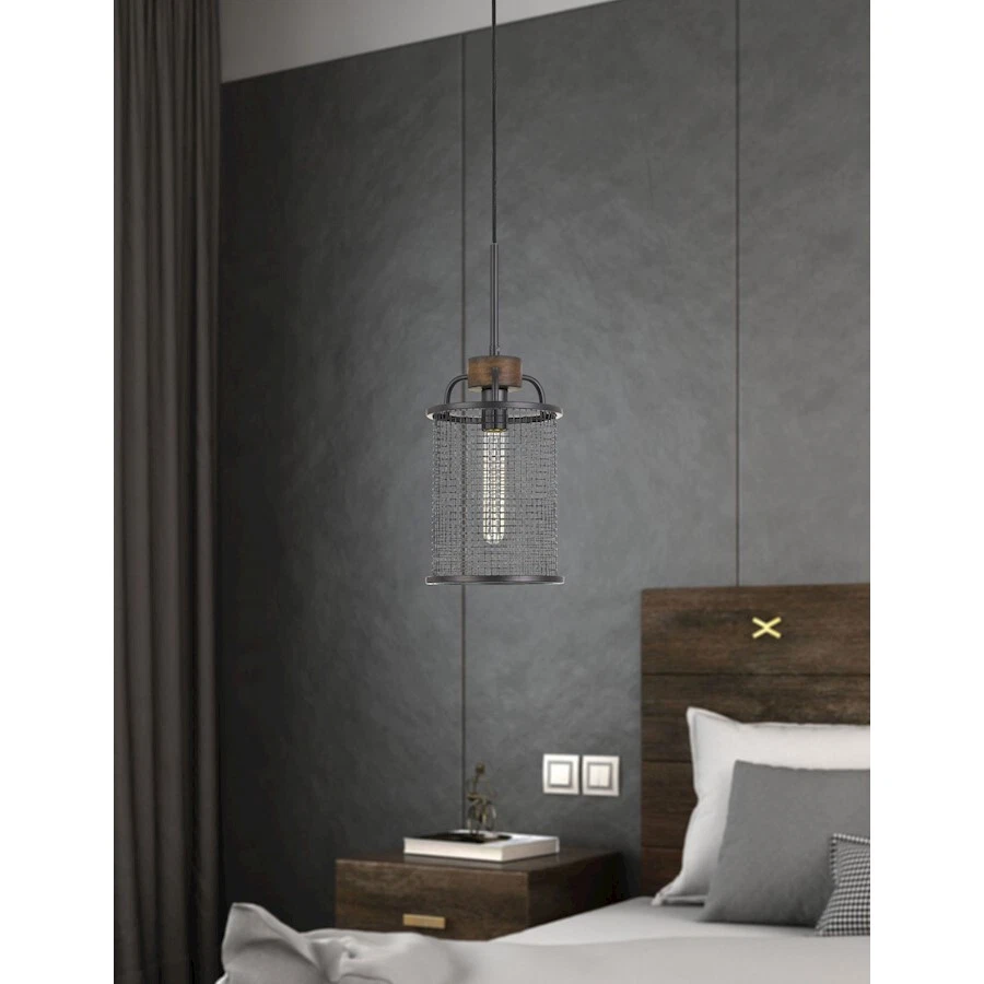 Cal Lighting Aberdeen Mesh Metal/Wood Pendant Light, Bronze/Wood - FX-3720-1 - Image 1 of 1