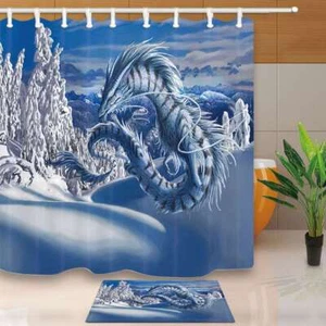 Fantasy Dragon Shower Curtain and Bath Mat Set Wet Room Waterproof Washable - Picture 1 of 8
