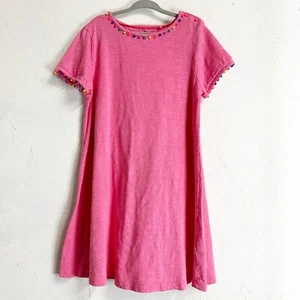 Boden Girls Mini Dress T Shirt Dress Pink A Line Size 7-8Y Pom Pom Colorful - Picture 1 of 11
