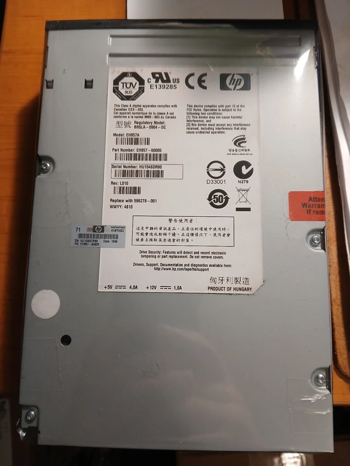 HP EH957A LTO 5 INT SAS AQ280A 596278-001 693416-001 EH957A AQ282-20900 EH957SB - Image 1 of 1