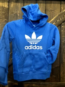 Adidas Junior Trefoil  Blue Hoodie  Size Xs  S96075 #Sec34 - Picture 1 of 5
