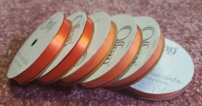 Offray Polyester 3/8" Wide Ribbon 3/8 Inch x 18 Feet Orange LOT OF 6 Two Used  - Image 1 of 4