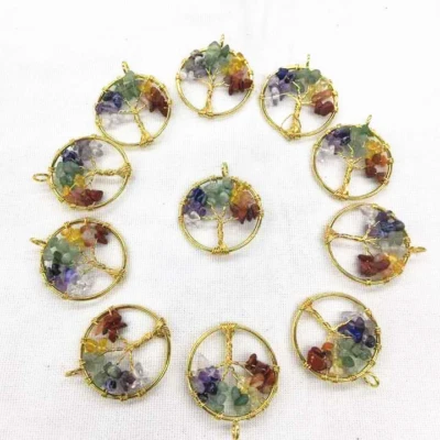 Colgantes envueltos en alambre de color dorado hechos a mano Árbol de la Vida de piedra natural de 30 mm 12 piezas Foto 1 de 3