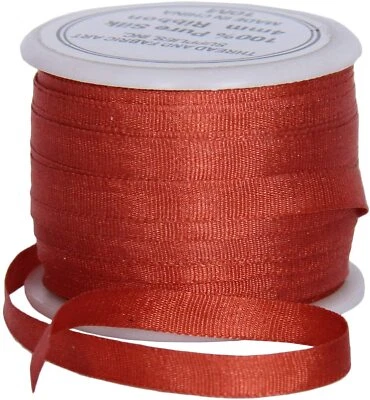 Threadart 100% Pure Silk Ribbon - 2mm Auburn- No.524 - 10 Meters - Image 1 of 4