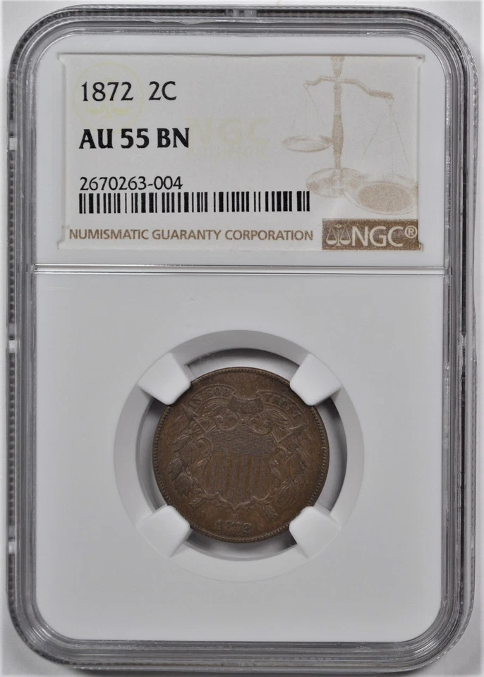 1872 2 CENT PIECE 2C NGC AU 55 BN - Image 1 of 2