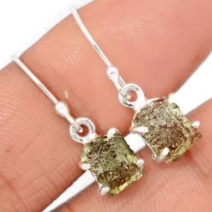 Pendientes de plata de ley 925 de moldavita checa genuina natural CE46758 - Imagen 1 de 1