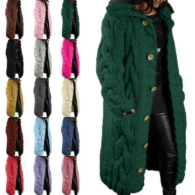 Women Solid Jumper Cardigan Sweater Ladies Cable Knitted Holiday Casual Overcoat - Image 1 of 4