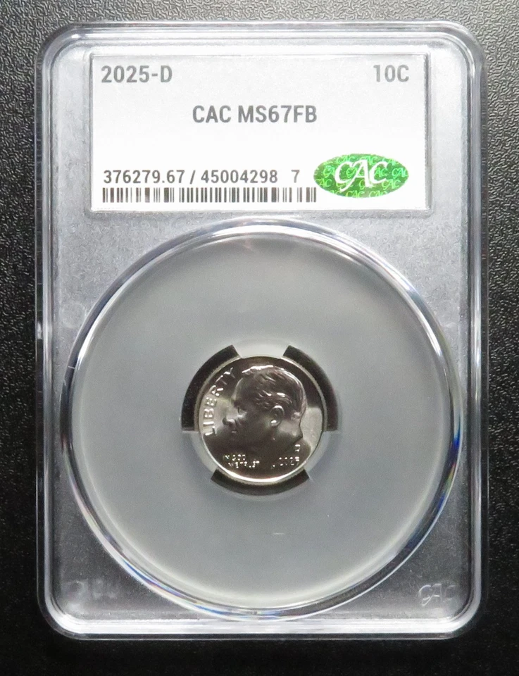 2025-D CAC MS67RD Roosevelt dime Superb GEM TOUGH CAC MS67FB - Image 1 of 1