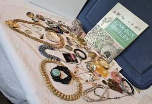 Book Junk-Box Jewelry.8 Necklaces. 9 Bracelets. 8Prs Earrings.2 Rings.18 Misc. - Picture 1 of 10