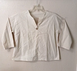 Damen Bluse Gr. XL Beige Oversize Relaxed Langarm V-Ausschnitt Ein Knopf J709 - Bild 1 von 9