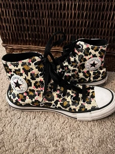 Chuck Taylor CONVERSE Ctas Leopard Print Brown/Pink High Top Sneakers 4.5 JR - Picture 1 of 12