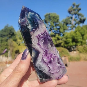 Snowflake Fluorite Feather Blue Crystal Rainbow Healing Tower Point 324 gram - Picture 1 of 14