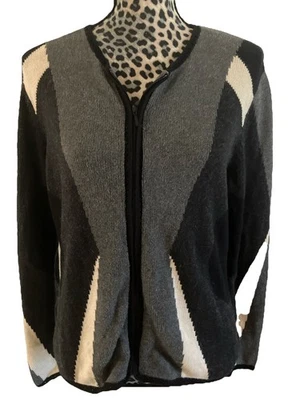 Suéter Talbots M Negro Gris Mezcla Alpaca Cremallera Completa Cárdigan Geométrico Foto 1 de 4