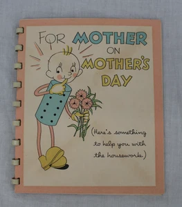 Vintage 1940 Hallmark Mother's Day Booklet Card Robot Handy Man Spiral 25MD229 - Picture 1 of 9