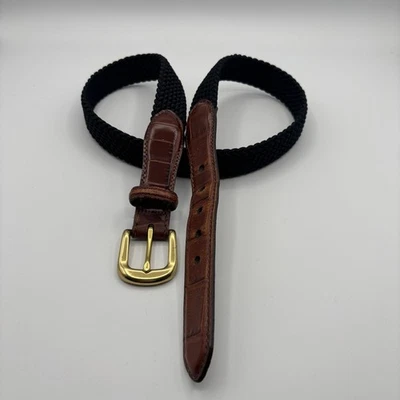 Vintage Brighton Mens Woven Stretch Belt Size 36 Black Croc Embossed Leather USA - Image 1 of 4