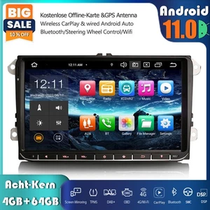 9"Android 11 Autoradio GPS 4GB+64GB Für VW Passat Polo Golf 5/6 Touran EOS Jetta - Bild 1 von 12