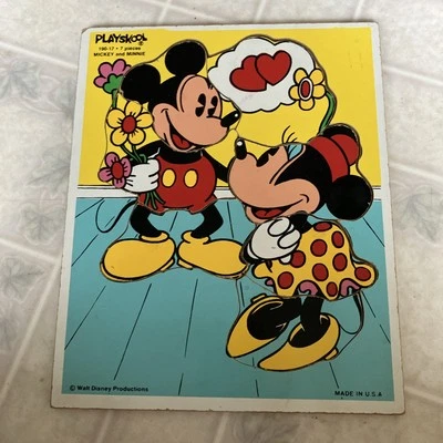 VTG Disney Playskool 190-17 Wooden 7 Piece Mickey & Minnie Mouse Puzzle USA Kids - Image 1 of 4