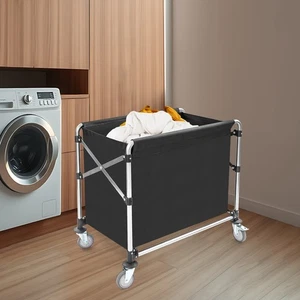Foldable Stainless Steel Commercial Laundry Cart Folding Laundry Cart W/ Wheels - Picture 1 of 14