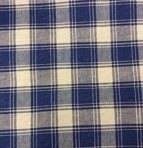 Rustic 100% Cotton HOMESPUN Fabric Tan & Navy Blue Plaid 1 Yard 44" NEW - Picture 1 of 3