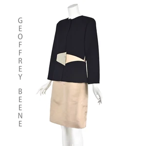 Traje GEOFFREY BEENE Vintage Demi-Couture Negro Lana y Champagne Seda-Satén 10/12 - Imagen 1 de 10