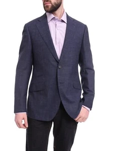 Napoli Slim Fit Blue Check Half Canvassed Loro Piana Wool Linen Blazer Sportcoat - Picture 1 of 4