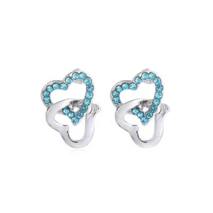 Aretes para mujer tono plata piedras azul cielo encadenados corazón diamante regalo Reino Unido - Imagen 1 de 3