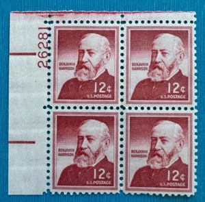 US Stamps Scott 1045 12c plate block 1959 Benjamin Harrison Issue M/NH Fresh - Picture 1 of 3