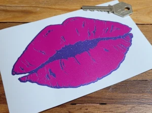 KISS Lips Lipstick Car Sticker - 5.5" Pink Purple Glitter Bumper Mirror Laptop - Picture 1 of 1