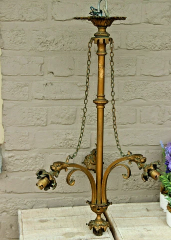 Antique 1900 bronze neo gothic Castle dragon animal decor Chandelier Cover