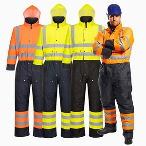 Hi-Vis Contrast Winter Coverall Waterproof Thermal Insulated Work Boiler Suit UK - Picture 1 of 16