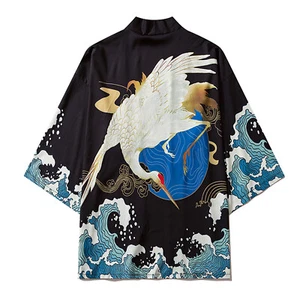 Niepce Men's Flying Crane at Sea Graphic Lightweight Japanese Kimono Cardigan - Picture 1 of 11