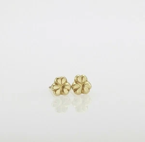 Modern Yellow Gold Flower Stud Earrings Solid 14k Handmade Posts Fine Jewelry - Picture 1 of 8