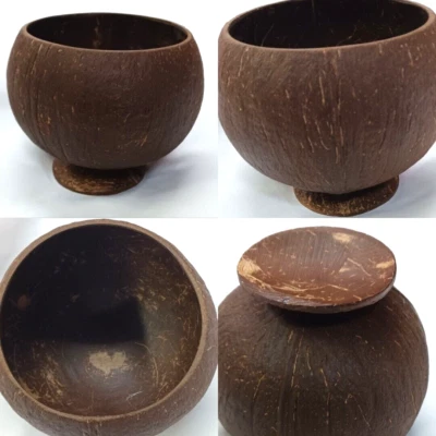 PURE CEYLON HANDMADE RICE FOODSALAD COCONUT SHELL DECORATION BOWL NATURAL HALVES Foto 1 de 4