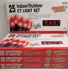 Red C7 Christmas Lights Indoor Outdoor 4 New Vtg Boxes 25' - 25 Lights Per Box - Picture 1 of 8