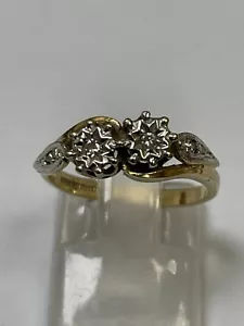 Bellissimo anello in oro giallo 9 carati 2 PIETRE DIAMANTI con accenti - Foto 1 di 6