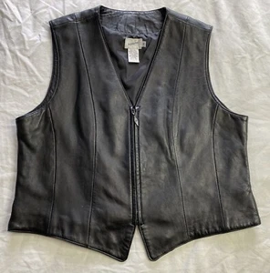 Vtg Jacqueline Ferrari Womens Black Soft Leather Lined Zip Up Vest Sz 14 90s Y2K - Picture 1 of 11